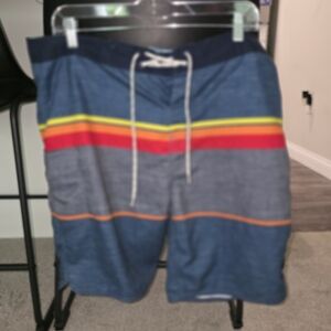 Men's RIPCURL Blue Swim Shorts with Red and Yellow Stripes